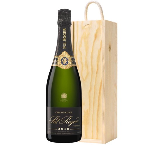 Pol Roger Brut Vintage Champagne 2018 75cl In Pine Wooden Gift Box